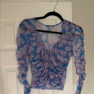Zara Blue and Pink Floral Blouse